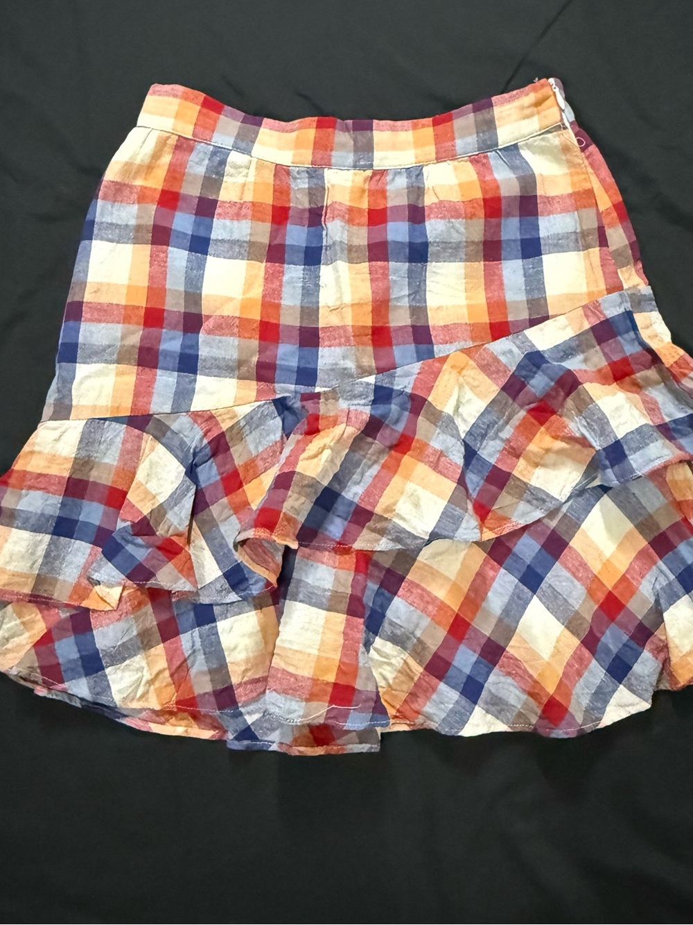 ModCloth Plaid Ruffle-Hem Skater Skirt in Red, Blue, Cream, Tan